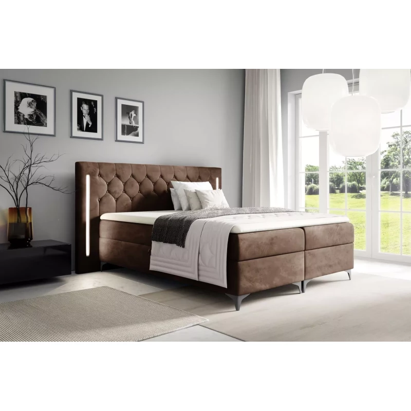 Hochbett ELIANE 120x220 mit LED-Beleuchtung – braun + GRATIS Matratzenauflage