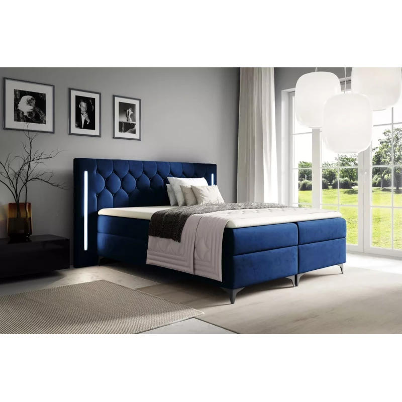 Hochbett ELIANE 120x220 mit LED-Beleuchtung – Dunkelblau + GRATIS Matratzenauflage
