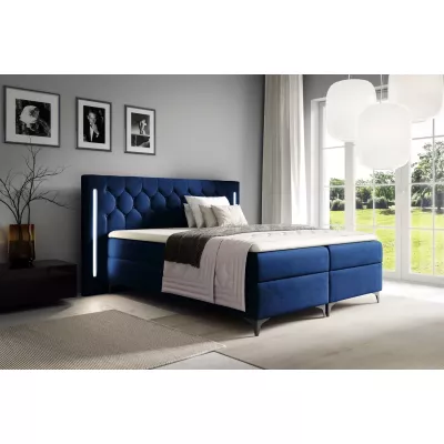Hochbett ELIANE 120x220 mit LED-Beleuchtung – Dunkelblau + GRATIS Matratzenauflage