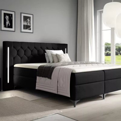 Hochbett ELIANE 120x220 mit LED-Beleuchtung – Schwarz + GRATIS Matratzenauflage