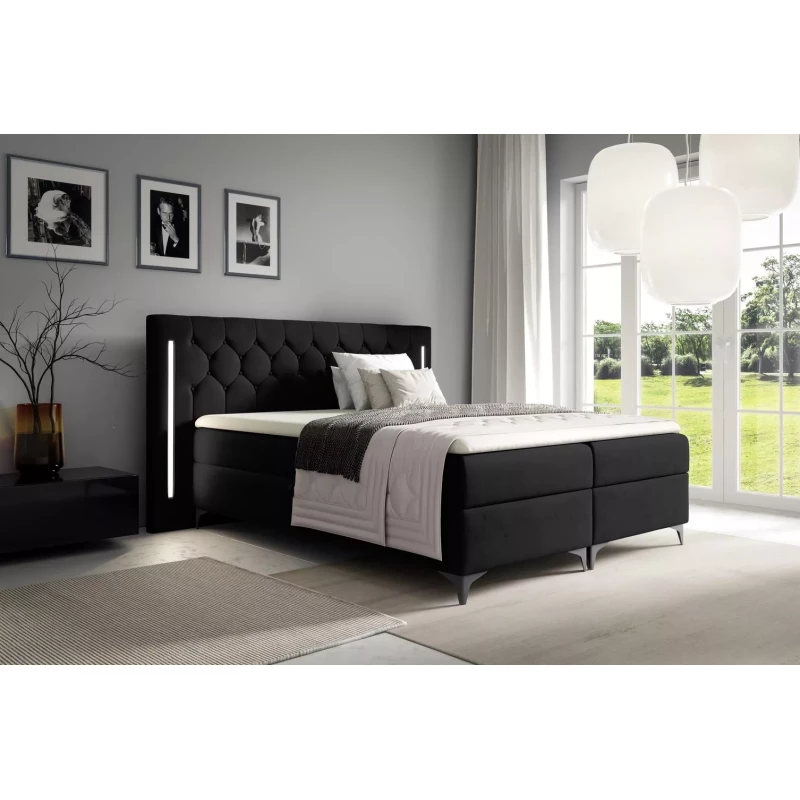 Hochbett ELIANE 120x220 mit LED-Beleuchtung – Schwarz + GRATIS Matratzenauflage