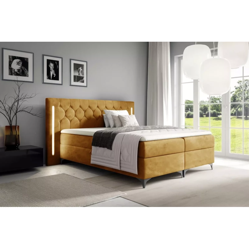 Hochbett ELIANE 120x220 mit LED-Beleuchtung – Honig + GRATIS Matratzenauflage