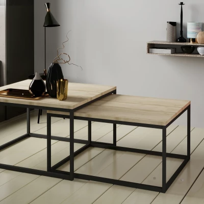 VALERIUS Couchtisch-Set – Schwarz / Sonoma-Eiche
