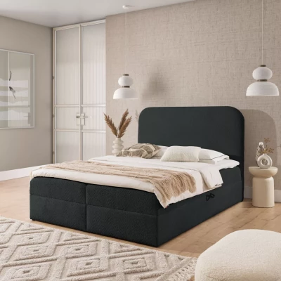 Einzelbett (120x220 cm) GADALUPA - schwarz + Matratzenauflage