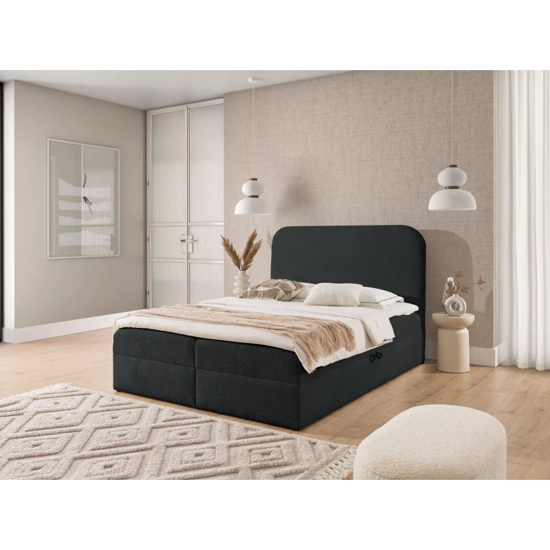 Einzelbett (120x220 cm) GADALUPA - schwarz + Matratzenauflage