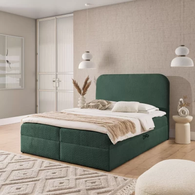 Einzelbett (120x220 cm) GADALUPA - Flaschengrün + Matratzenauflage