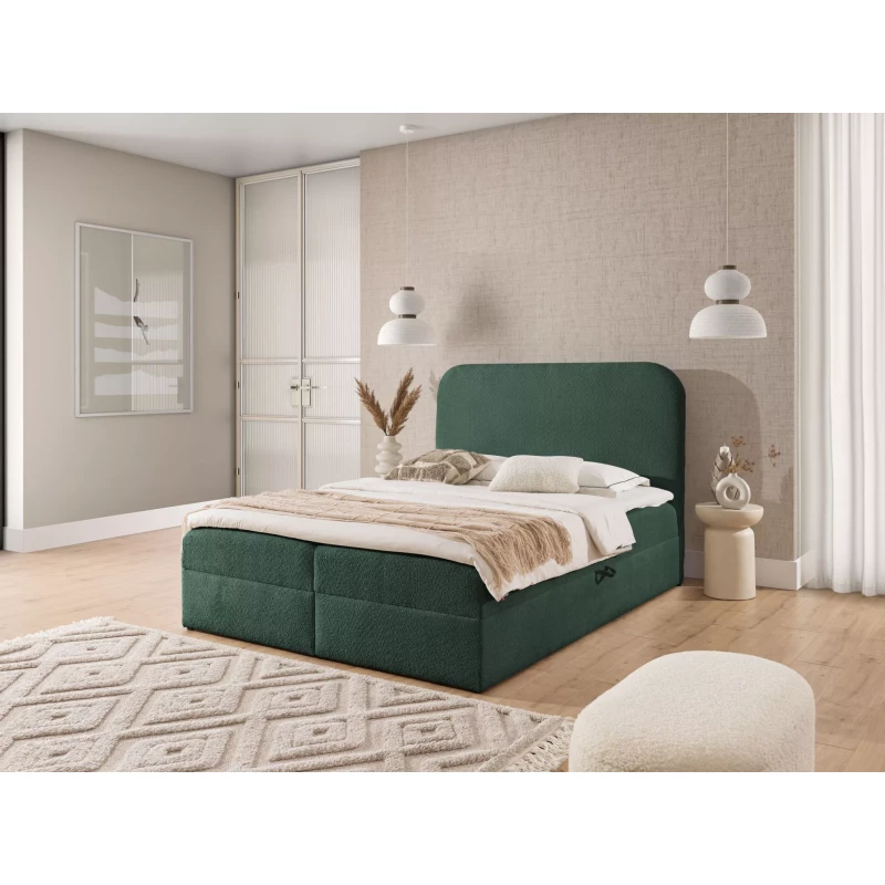 Einzelbett (120x220 cm) GADALUPA - Flaschengrün + Matratzenauflage