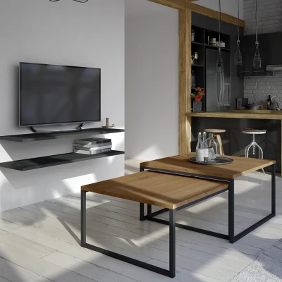 LEORIC Couchtisch-Set – Walnuss/Schwarz