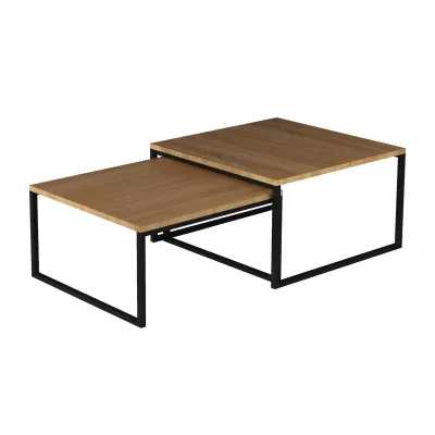 LEORIC Couchtisch-Set – Walnuss/Schwarz