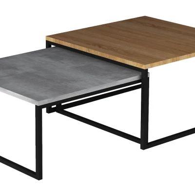 LEORIC Couchtisch-Set – Walnuss / Beton / Schwarz