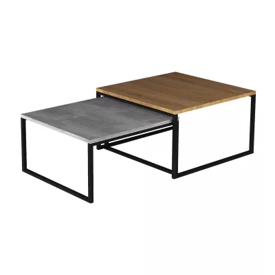 LEORIC Couchtisch-Set – Walnuss / Beton / Schwarz