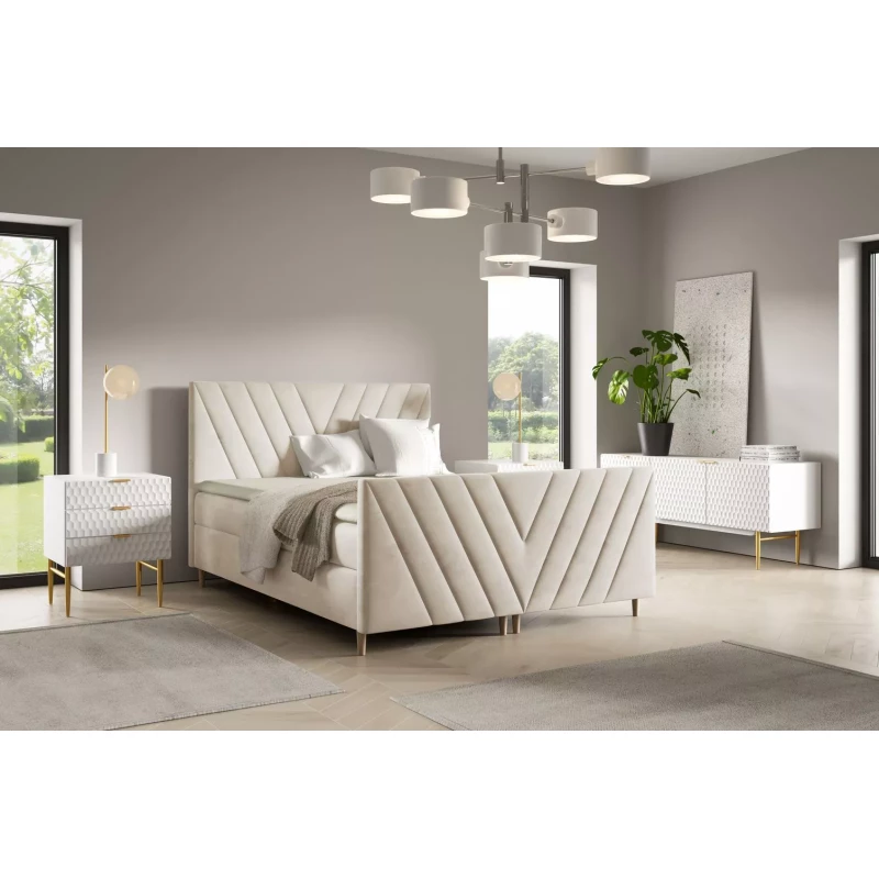 Kontinentales Bett 120x220 ANAMARI PLUS - beige + GRATIS Matratzenauflage
