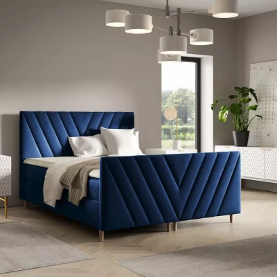 Kontinentales Bett 120x220 ANAMARI PLUS - Dunkelblau + GRATIS Matratzenauflage