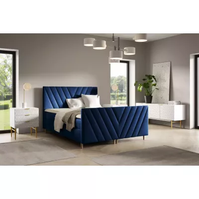 Kontinentales Bett 120x220 ANAMARI PLUS - Dunkelblau + GRATIS Matratzenauflage