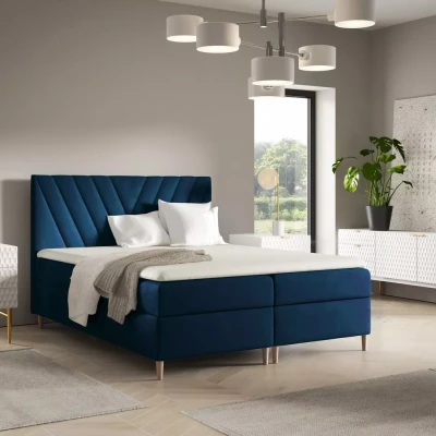 Kontinentales Bett 120x220 ANAMARI - Dunkelblau + GRATIS Matratzenauflage