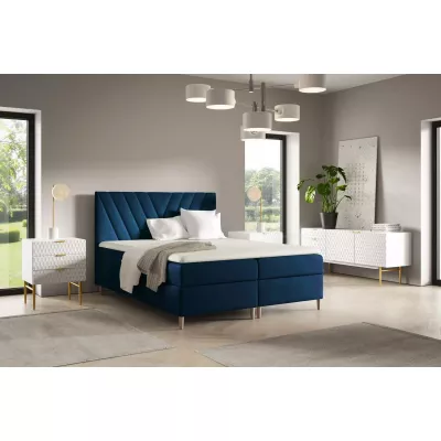 Kontinentales Bett 120x220 ANAMARI - Dunkelblau + GRATIS Matratzenauflage