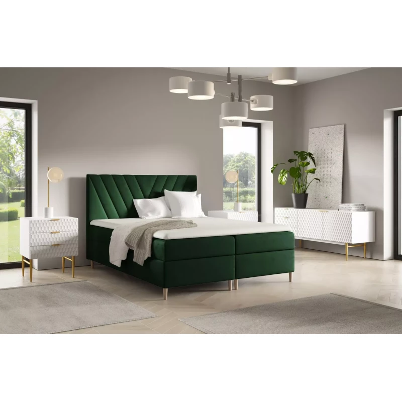 Kontinentales Bett 120x220 ANAMARI - Flaschengrün + GRATIS Matratzenauflage