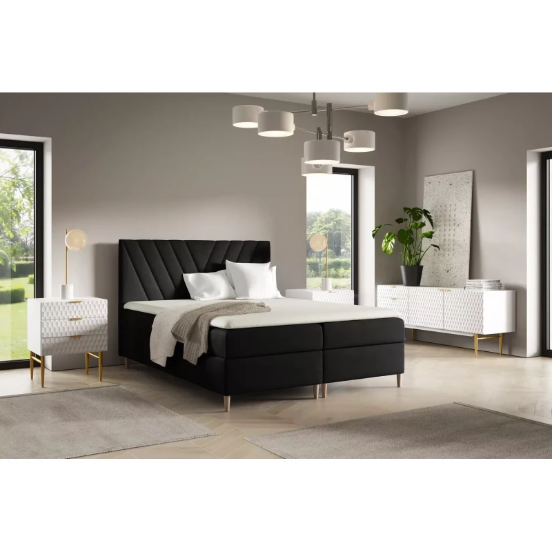Kontinentales Bett 120x220 ANAMARI - schwarz + GRATIS Matratzenauflage