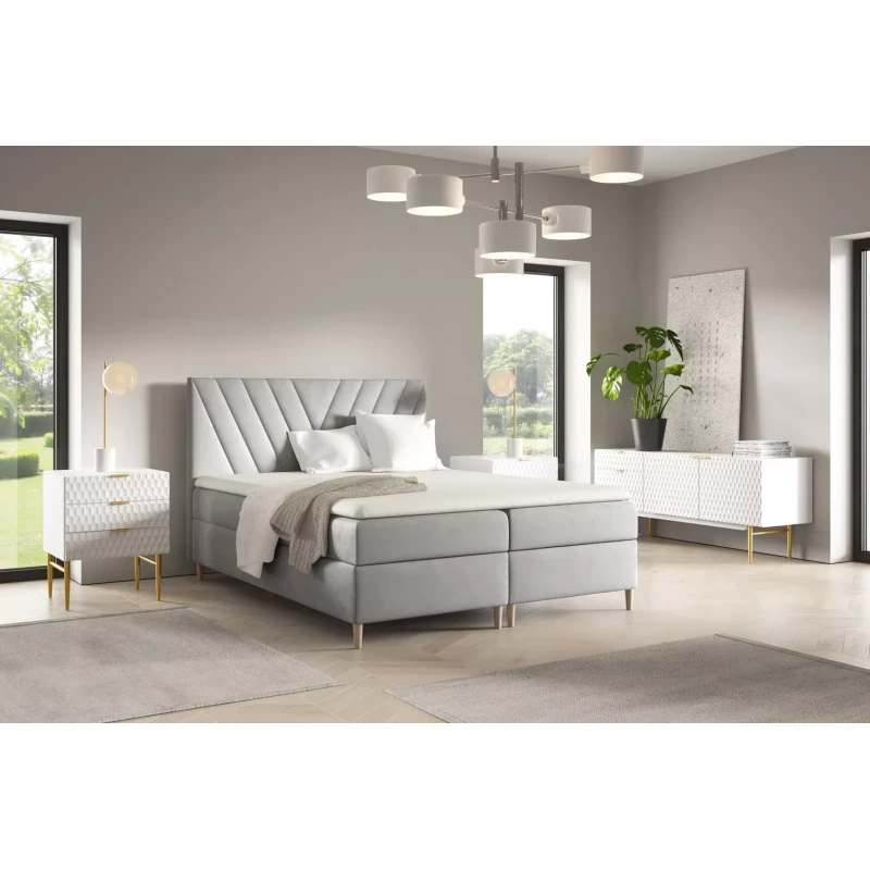 Kontinentales Bett 120x220 ANAMARI - Hellgrau + GRATIS Matratzenauflage