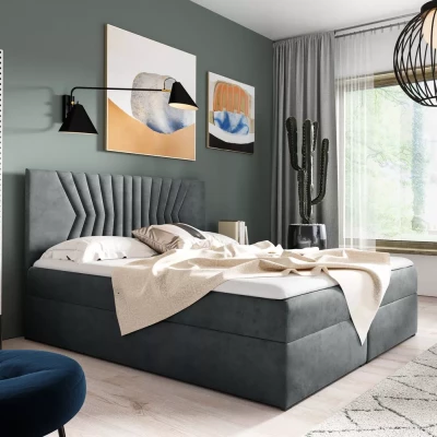 Polsterbett mit gestepptem Kopfteil AKIM – 120 x 220 cm, grau + GRATIS Matratzenauflage