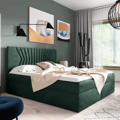 Polsterbett mit gestepptem Kopfteil AKIM – 120 x 220 cm, grün + GRATIS Matratzenauflage
