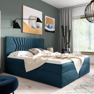 Polsterbett mit gestepptem Kopfteil AKIM – 120 x 220 cm, blau + GRATIS Matratzenauflage