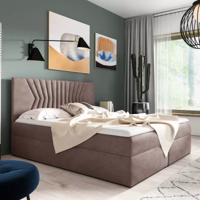 Polsterbett mit gestepptem Kopfteil AKIM – 120 x 220 cm, Grau-Rosa + GRATIS Matratzenauflage