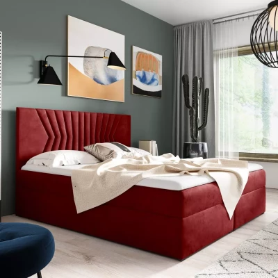 Polsterbett mit gestepptem Kopfteil AKIM – 120 x 220 cm, rot + GRATIS Matratzenauflage