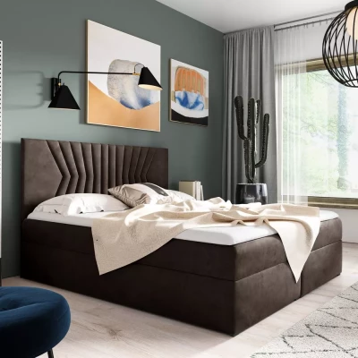 Polsterbett mit gestepptem Kopfteil AKIM – 120 x 220 cm, braun + GRATIS Matratzenauflage