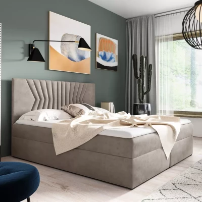 Polsterbett mit gestepptem Kopfteil AKIM – 120 x 220 cm, beige + GRATIS Matratzenauflage