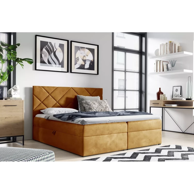 DINO Polsterbett (Doppelbett) – 180 x 220 cm, gelb + GRATIS Matratzenauflage
