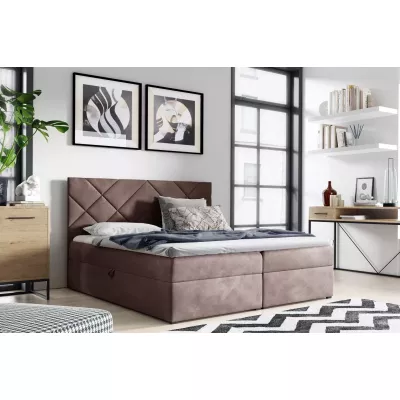 DINO Polsterbett (Doppelbett) – 180 x 220 cm, braun, 2 Stück + GRATIS Matratzenauflage