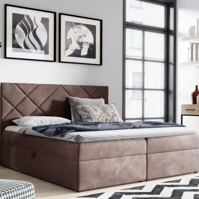 DINO Polsterbett (Doppelbett) – 160 x 220 cm, braun, 2 Stück + GRATIS Matratzenauflage