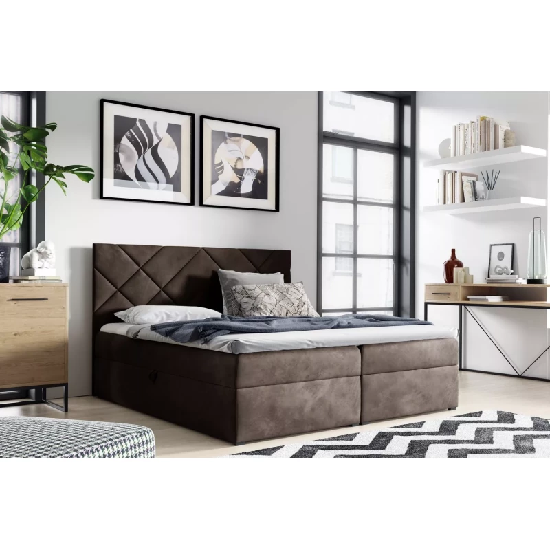 DINO Polsterbett (Doppelbett) – 160 x 220 cm, braun, 1 Matratzenauflage gratis