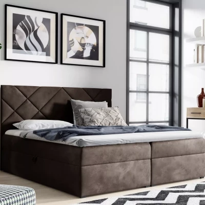 DINO Polsterbett (Doppelbett) – 140 x 220 cm, braun, 1 Matratzenauflage gratis