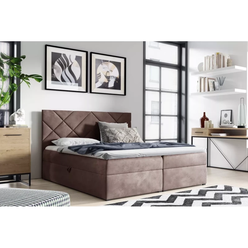 Gepolstertes Einzelbett DINO – 120 x 220 cm, braun, 2 Stück + GRATIS Matratzenauflage