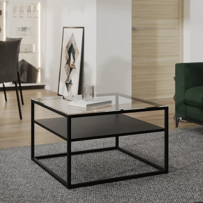 Couchtisch mit Ablage RODERIC - transparent / schwarz