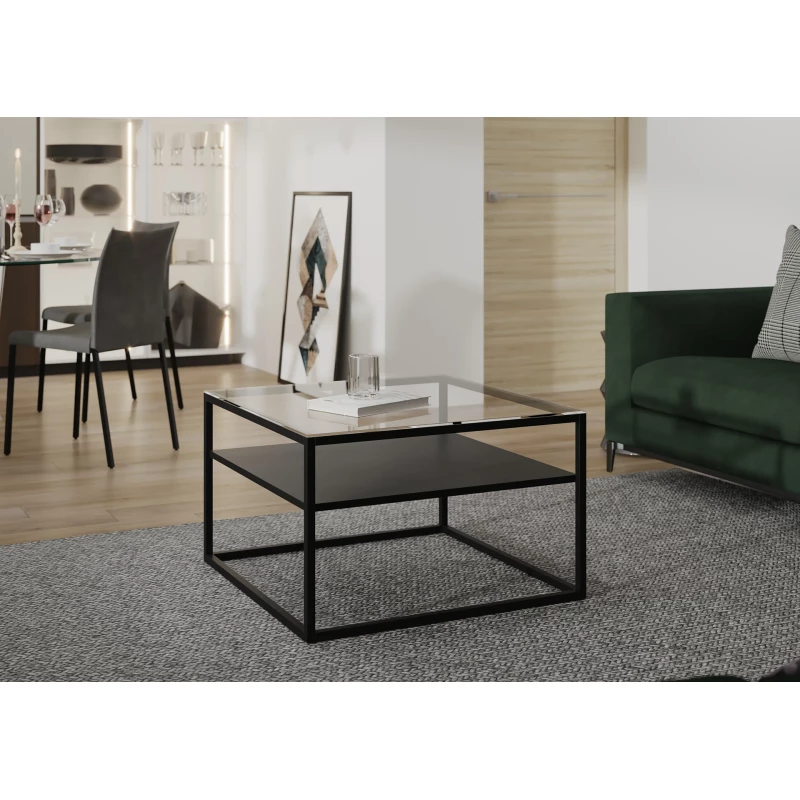 Couchtisch mit Ablage RODERIC - transparent / schwarz