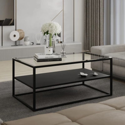 Couchtisch mit Ablage AERIS – transparent/schwarz
