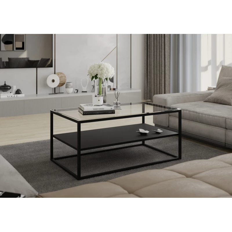 Couchtisch mit Ablage AERIS – transparent/schwarz
