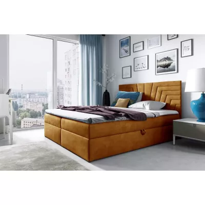 Polsterbett mit gestepptem Kopfteil SUSANA – 120 x 220 cm, gelb + GRATIS Matratzenauflage
