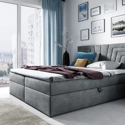 Polsterbett mit gestepptem Kopfteil SUSANA – 120 x 220 cm, grau + GRATIS Matratzenauflage