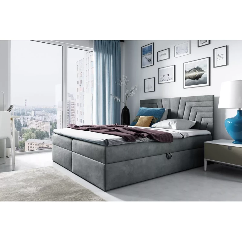 Polsterbett mit gestepptem Kopfteil SUSANA – 120 x 220 cm, grau + GRATIS Matratzenauflage