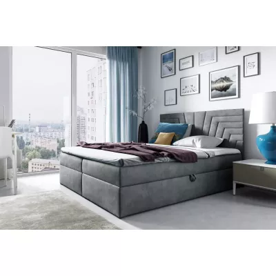 Polsterbett mit gestepptem Kopfteil SUSANA – 120 x 220 cm, grau + GRATIS Matratzenauflage