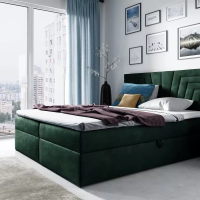 Polsterbett mit gestepptem Kopfteil SUSANA – 120 x 220 cm, grün + GRATIS Matratzenauflage