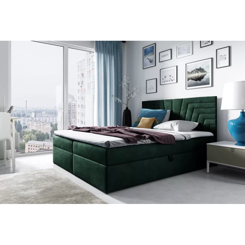 Polsterbett mit gestepptem Kopfteil SUSANA – 120 x 220 cm, grün + GRATIS Matratzenauflage