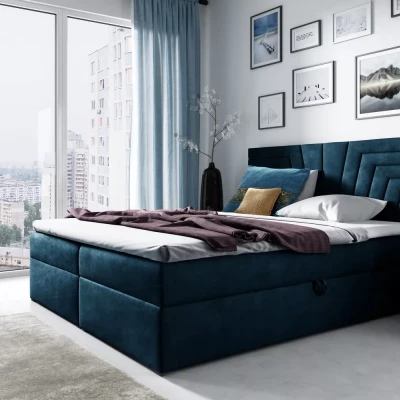 Polsterbett mit gestepptem Kopfteil SUSANA – 120 x 220 cm, blau + GRATIS Matratzenauflage