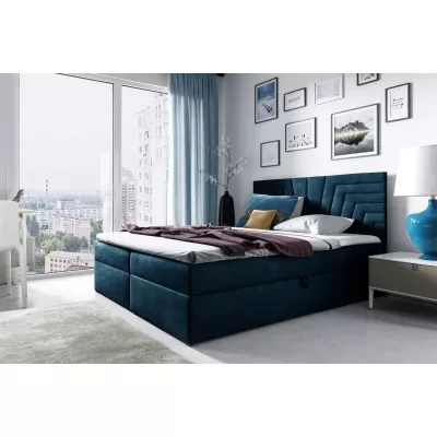 Polsterbett mit gestepptem Kopfteil SUSANA – 120 x 220 cm, blau + GRATIS Matratzenauflage