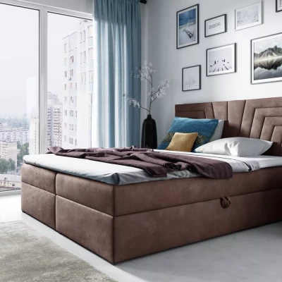 Polsterbett mit gestepptem Kopfteil SUSANA – 120 x 220 cm, braun, 2 Stück + GRATIS Matratzenauflage