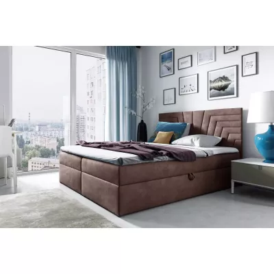Polsterbett mit gestepptem Kopfteil SUSANA – 120 x 220 cm, braun, 2 Stück + GRATIS Matratzenauflage